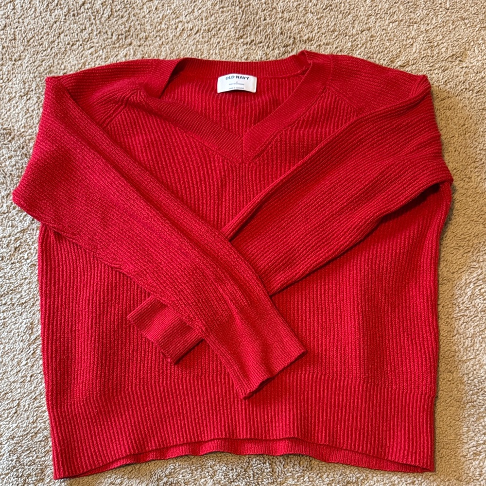 Old Navy Women's V-Neck Sweater in Bold Red